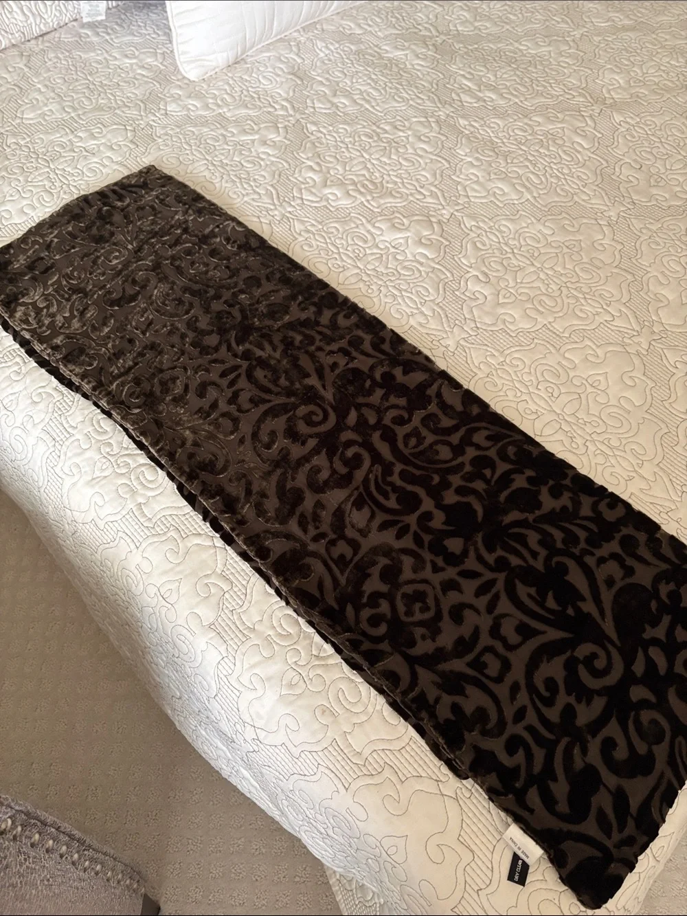 Summer Tompkins vintage Brown Velvet Flocked Scarf with Damask Pattern